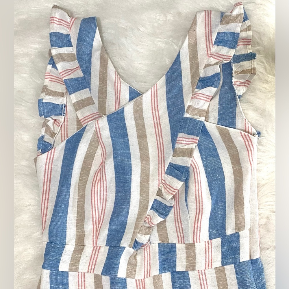 Karlie Womens S Blue Stripe Jumpsuit Boho Fall Preppy Cottagecore Coastal Fairy - Picture 2 of 14